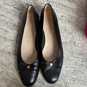 Salvatore Ferragamo Black Leather Ballet Flats with Bow